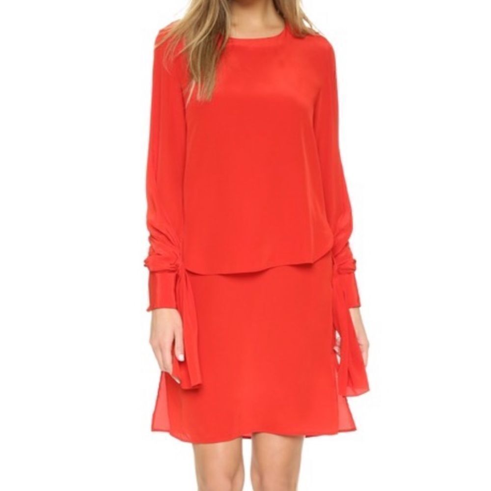 Long-sleeve Layered Silk Dress In Poppy